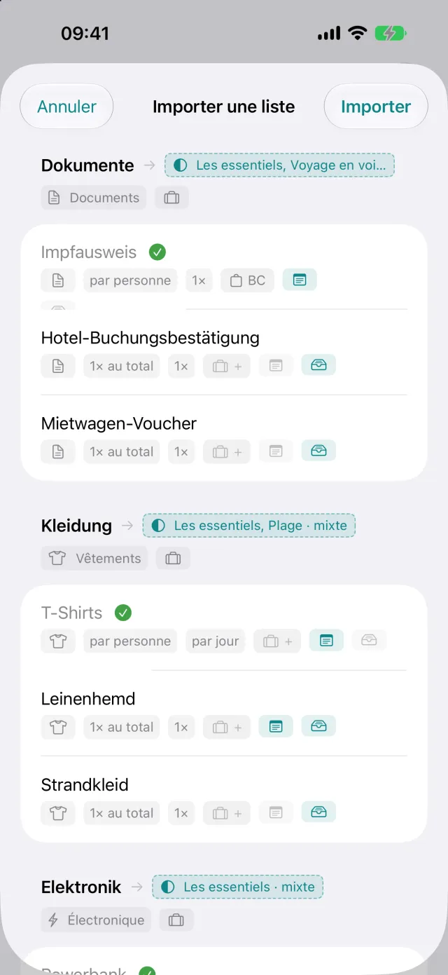 Import d’une liste venue d’une autre application, chaque ligne vérifiable avant reprise.