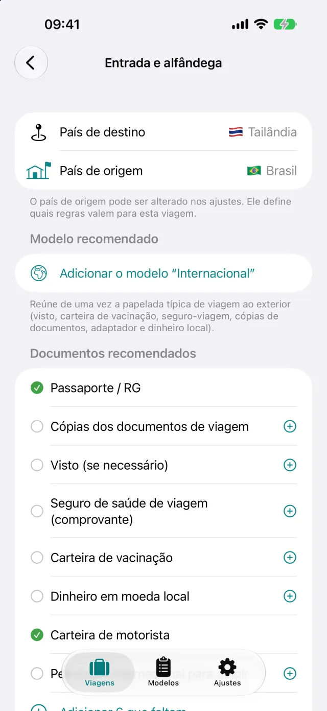 Entrada e alfândega para a Tailândia partindo da Alemanha. Os documentos recomendados vão para a lista com um toque.