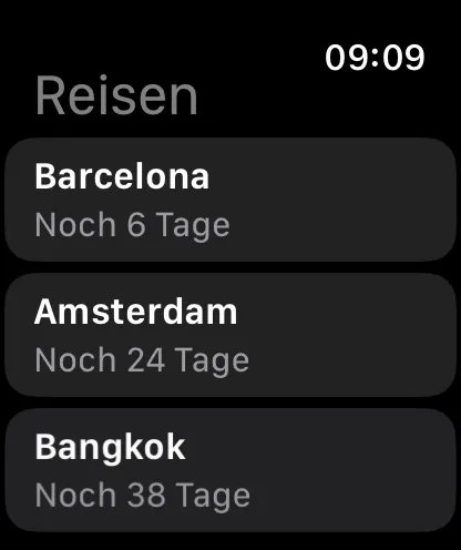 Mehrere Reisen am Handgelenk, jede mit ihrem eigenen Countdown.