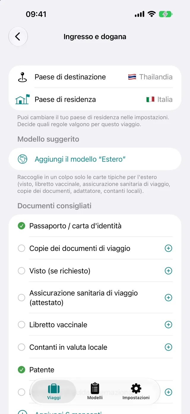 Ingresso e dogana per la Thailandia partendo dalla Germania. I documenti consigliati passano nella lista con un tocco.