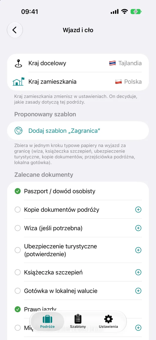 Wjazd i cło dla Tajlandii z Niemiec. Zalecane dokumenty trafiają na listę jednym dotknięciem.