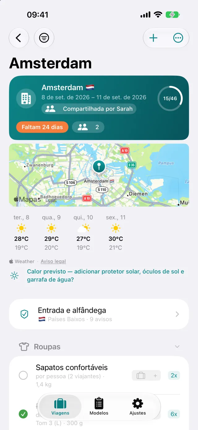 Uma viagem compartilhada no aparelho de quem foi convidado: «Compartilhada por Sarah», dois viajantes e um progresso comum.