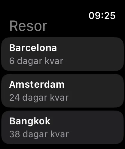 Flera resor på handleden, var och en med sin egen nedräkning.