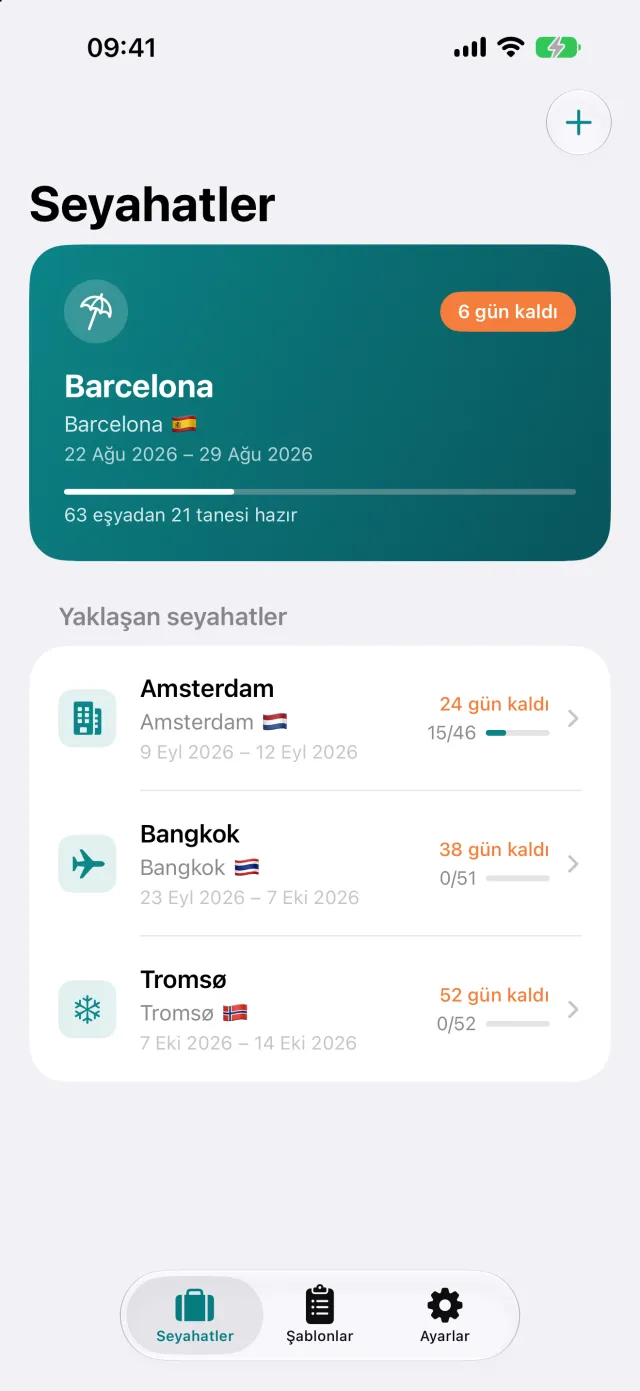 Geri sayım ve hazırlık ilerlemesiyle yolculuklara genel bakış.