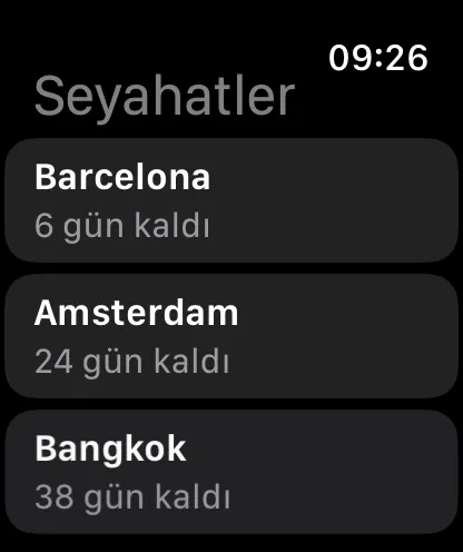 Bilekte birden çok yolculuk, her biri kendi geri sayımıyla.