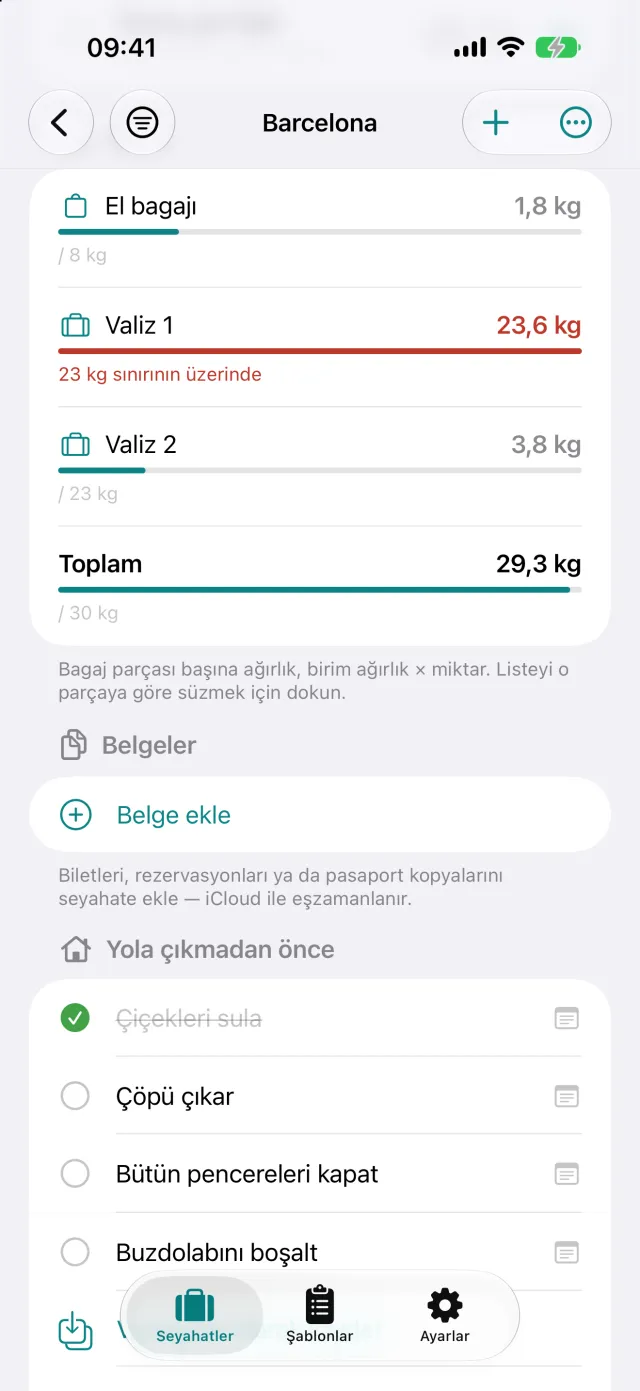 Bagaj hakkına karşı bagaj başına ağırlık, burada 23 kg sınırda 23,6 kg.